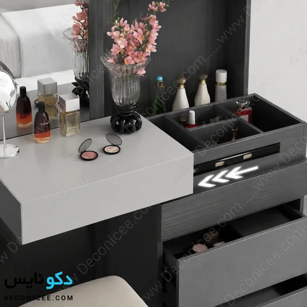 میز آرایش مدل ma140 دکونایس با آینه، کمد و کشو — تصویر ۹
