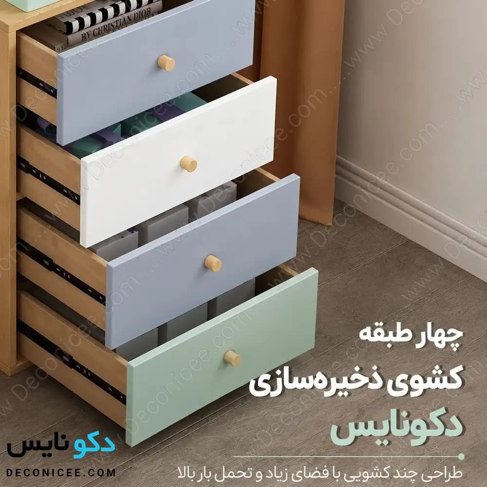 میز آرایش مدل ma139 دکونایس؛ میز آرایش آینه‌دار با کمد و چهار کشو — تصویر ۸