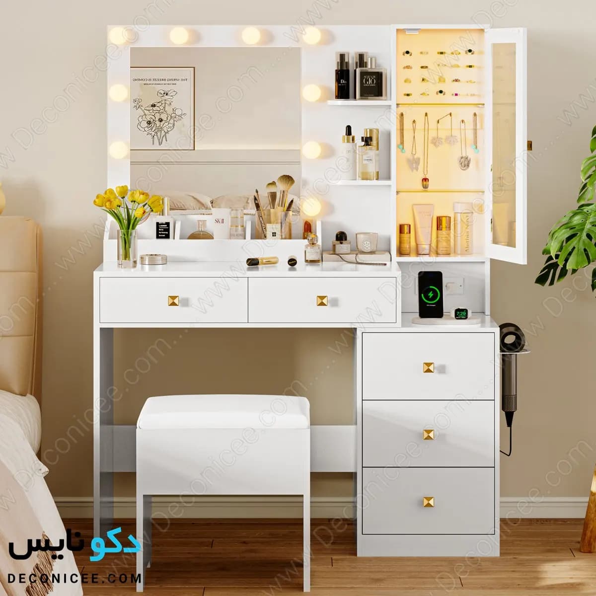 میز آرایش مدل MA125 دکونایس با آینه چراغ‌دار — تصویر ۸