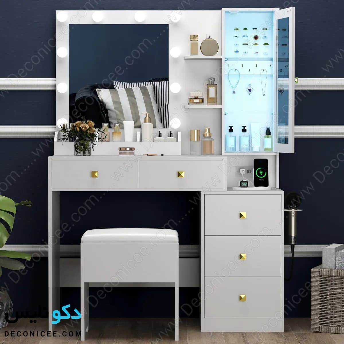 میز آرایش مدل MA125 دکونایس با آینه چراغ‌دار — تصویر ۵