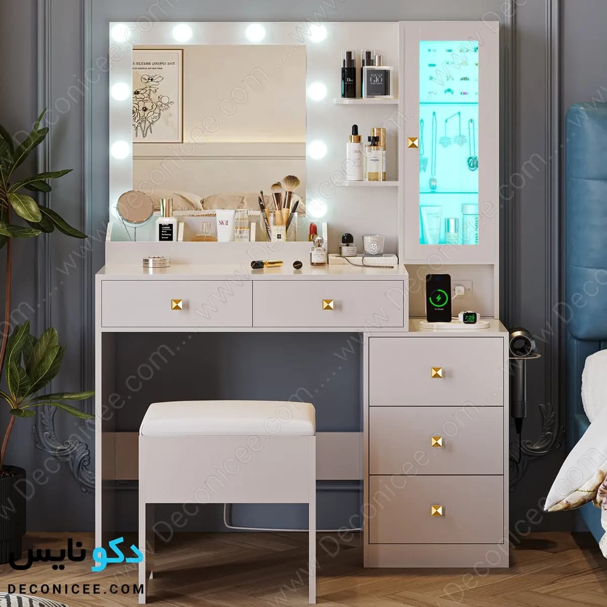 میز آرایش مدل MA125 دکونایس با آینه چراغ‌دار — تصویر ۶