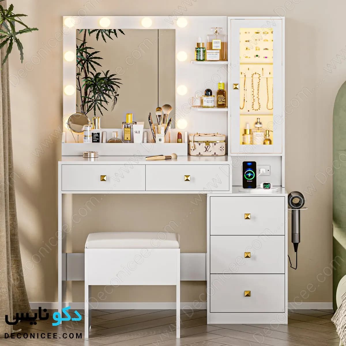 میز آرایش مدل MA125 دکونایس با آینه چراغ‌دار — تصویر ۷