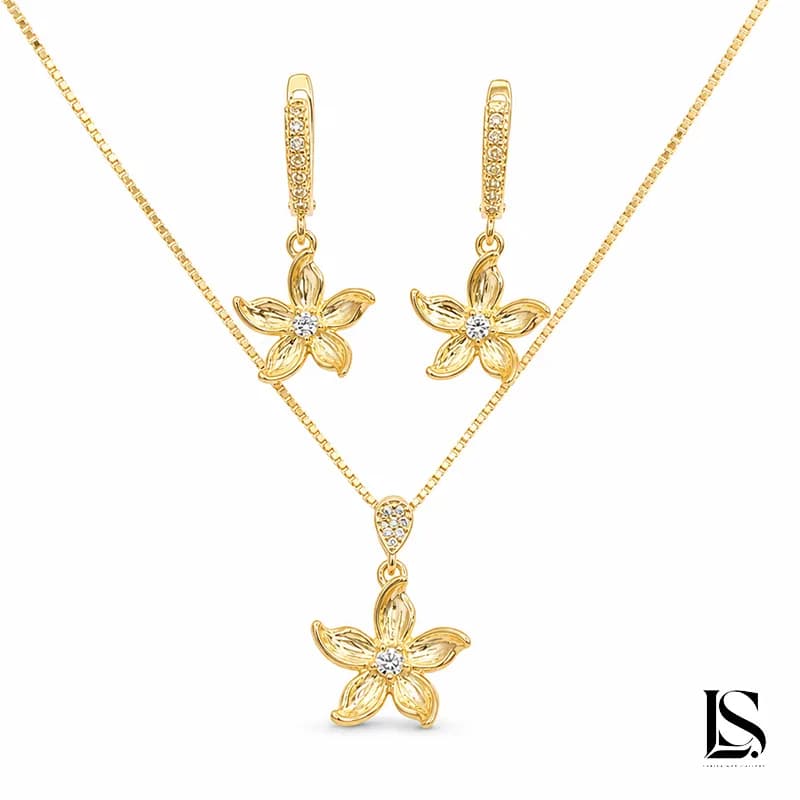 نیم ست نقره دخترانه طرح لیلیوم lilium سایز بزرگ گوشه تیز کد NS45 — تصویر ۵