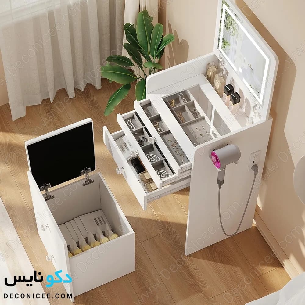 میز آرایش مدل MA117 دکونایس جمع شو با آینه LED — تصویر ۱۱
