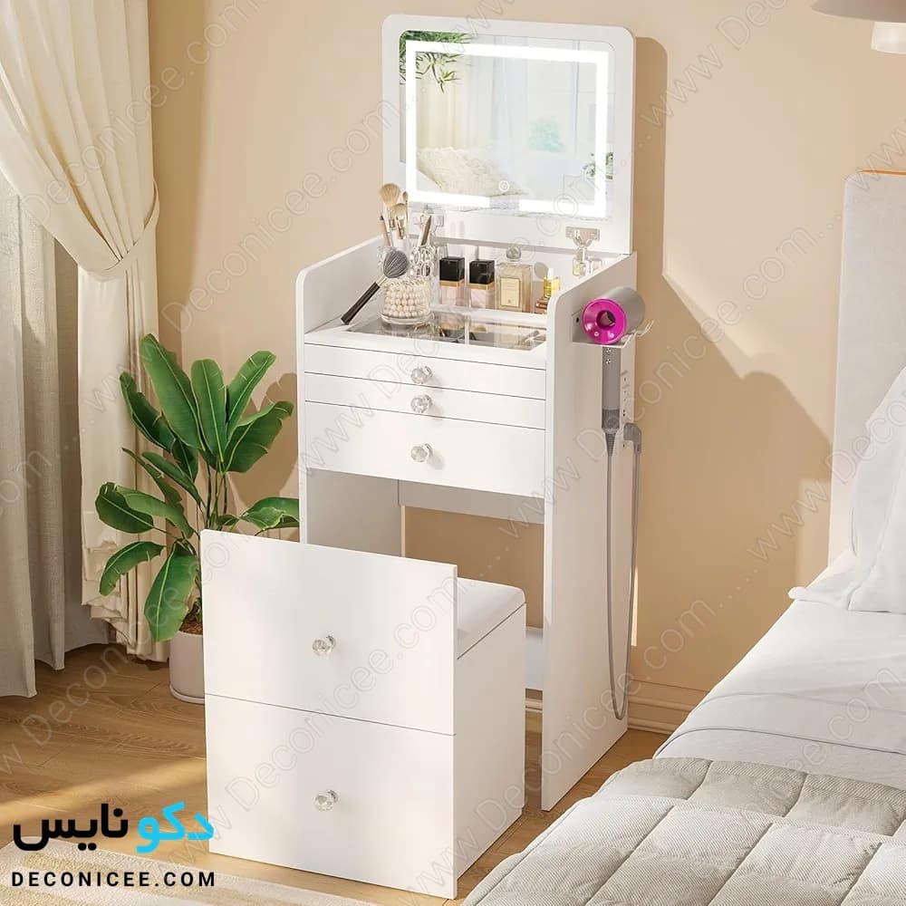 میز آرایش مدل MA117 دکونایس جمع شو با آینه LED — تصویر ۲