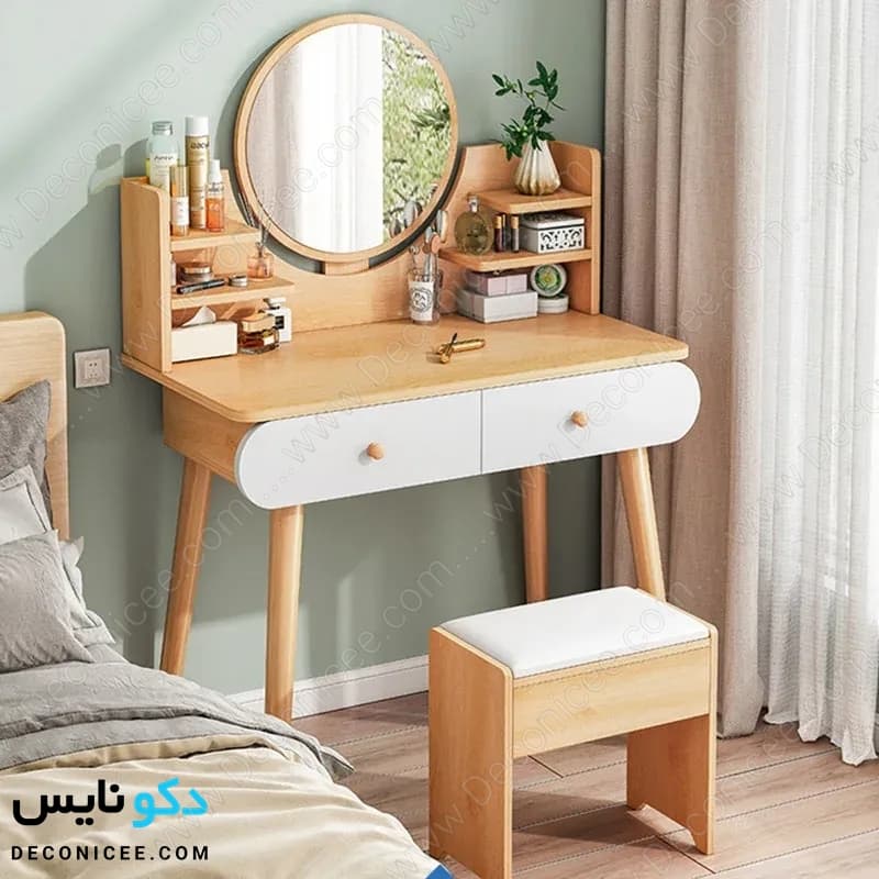 میز آرایش MDF مدل Ma111 دکونایس با آینه گرد و طراحی جمع‌وجور — تصویر ۹
