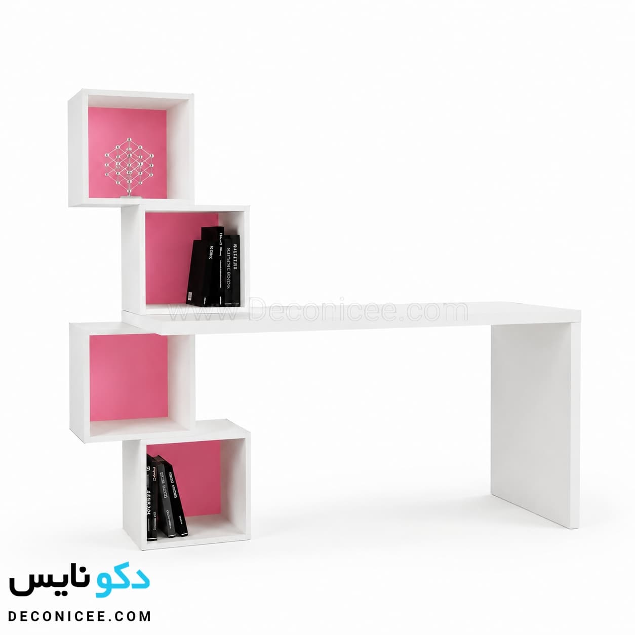 میز تحریر و کتابخانه مدرن مدل MT138 (طراحی مکعبی خاص) دکونایس — تصویر ۵