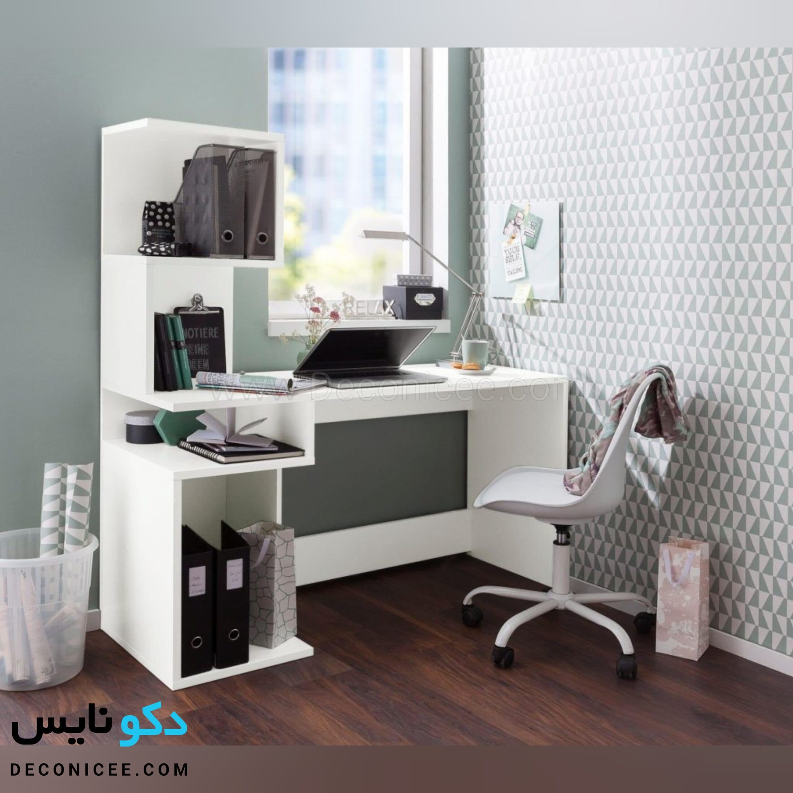 میز تحریر سفید کتابخانه دار مدل MTK116 دکونایس