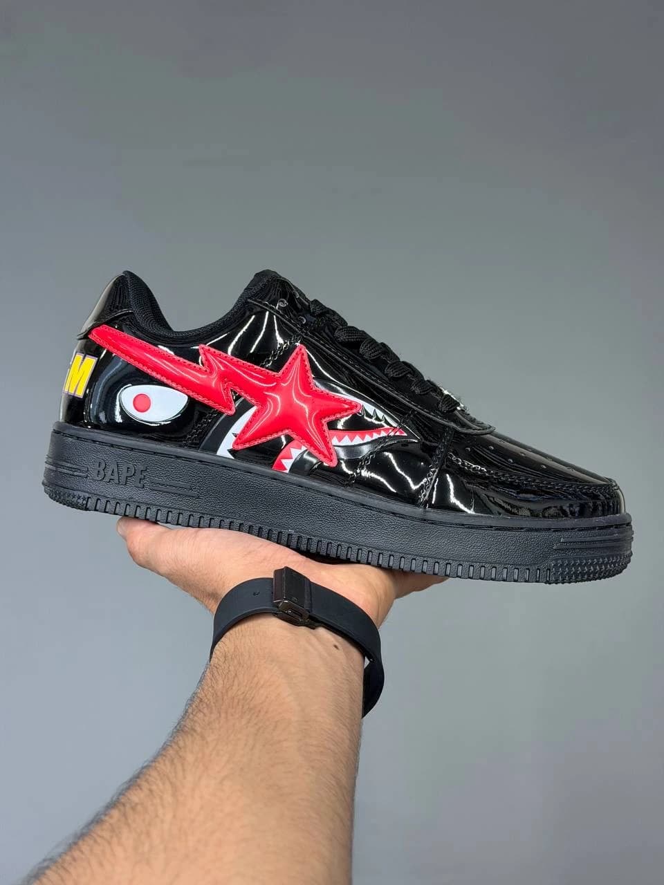 کتونی بتینگ ایپ بیپ استا شارک مشکی قرمز A Bathing Ape Bape Sta Low Shark Black Red — تصویر ۲