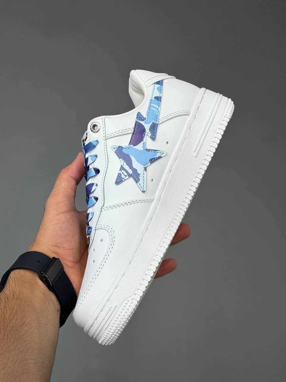 کتونی بتینگ ایپ بیپ استا سفید چریکی آبی A Bathing Ape Bape Sta Low White ABC Camo Blue — تصویر ۴