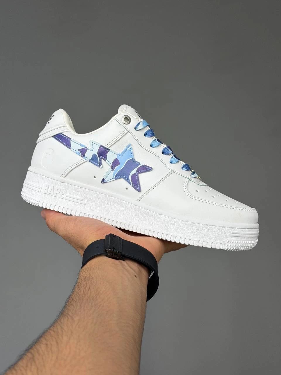 کتونی بتینگ ایپ بیپ استا سفید چریکی آبی A Bathing Ape Bape Sta Low White ABC Camo Blue — تصویر ۲