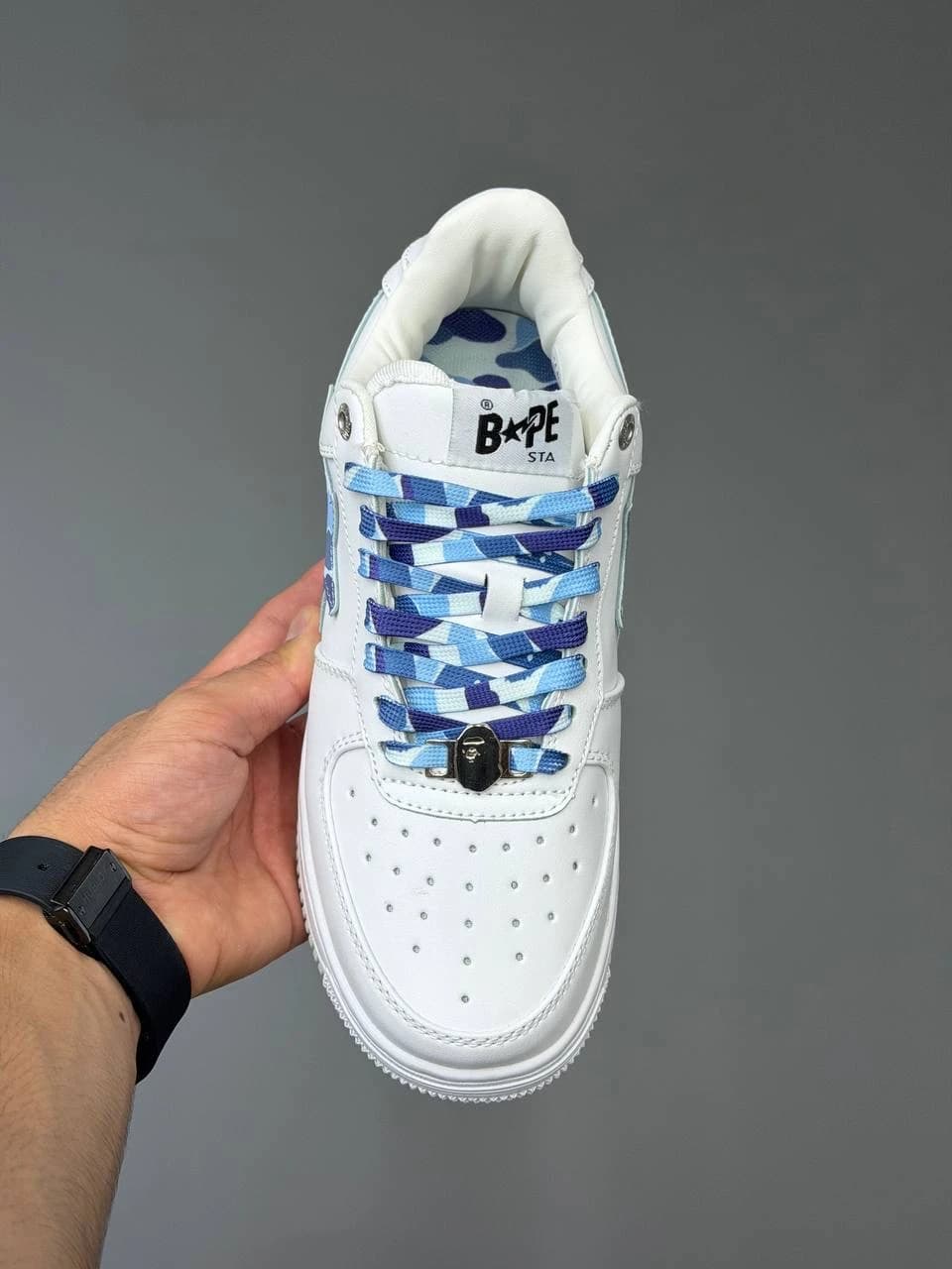 کتونی بتینگ ایپ بیپ استا سفید چریکی آبی A Bathing Ape Bape Sta Low White ABC Camo Blue — تصویر ۳