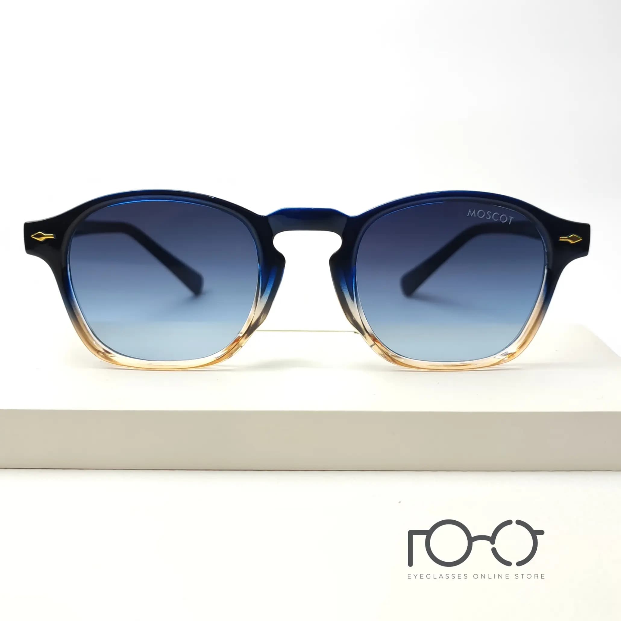 عینک آفتابی موسکات MOSCOT کائوچو استات کد 1208 رنگ آبی با لنز آبی سایه روشن — تصویر ۱۲