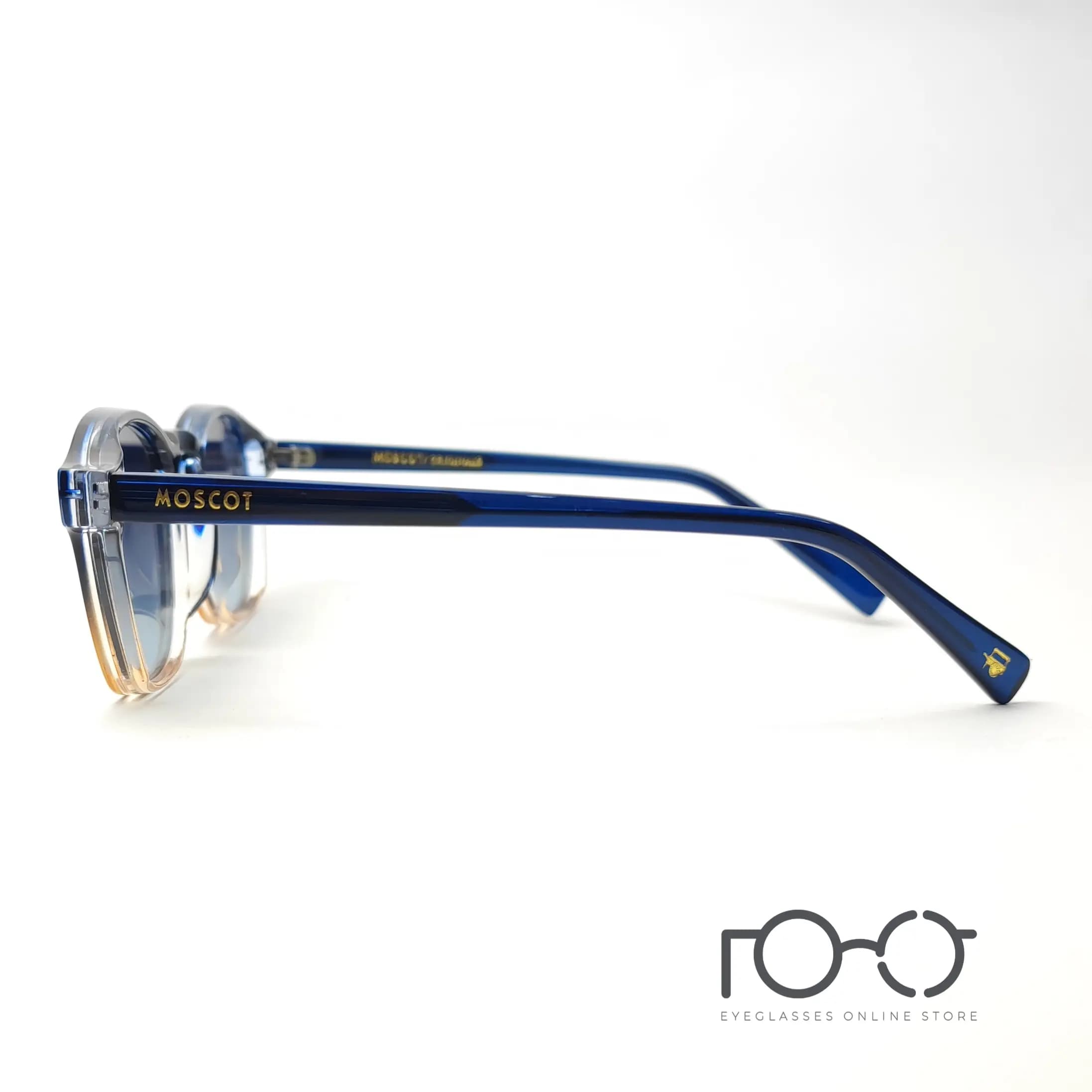 عینک آفتابی موسکات MOSCOT کائوچو استات کد 1208 رنگ آبی با لنز آبی سایه روشن — تصویر ۹