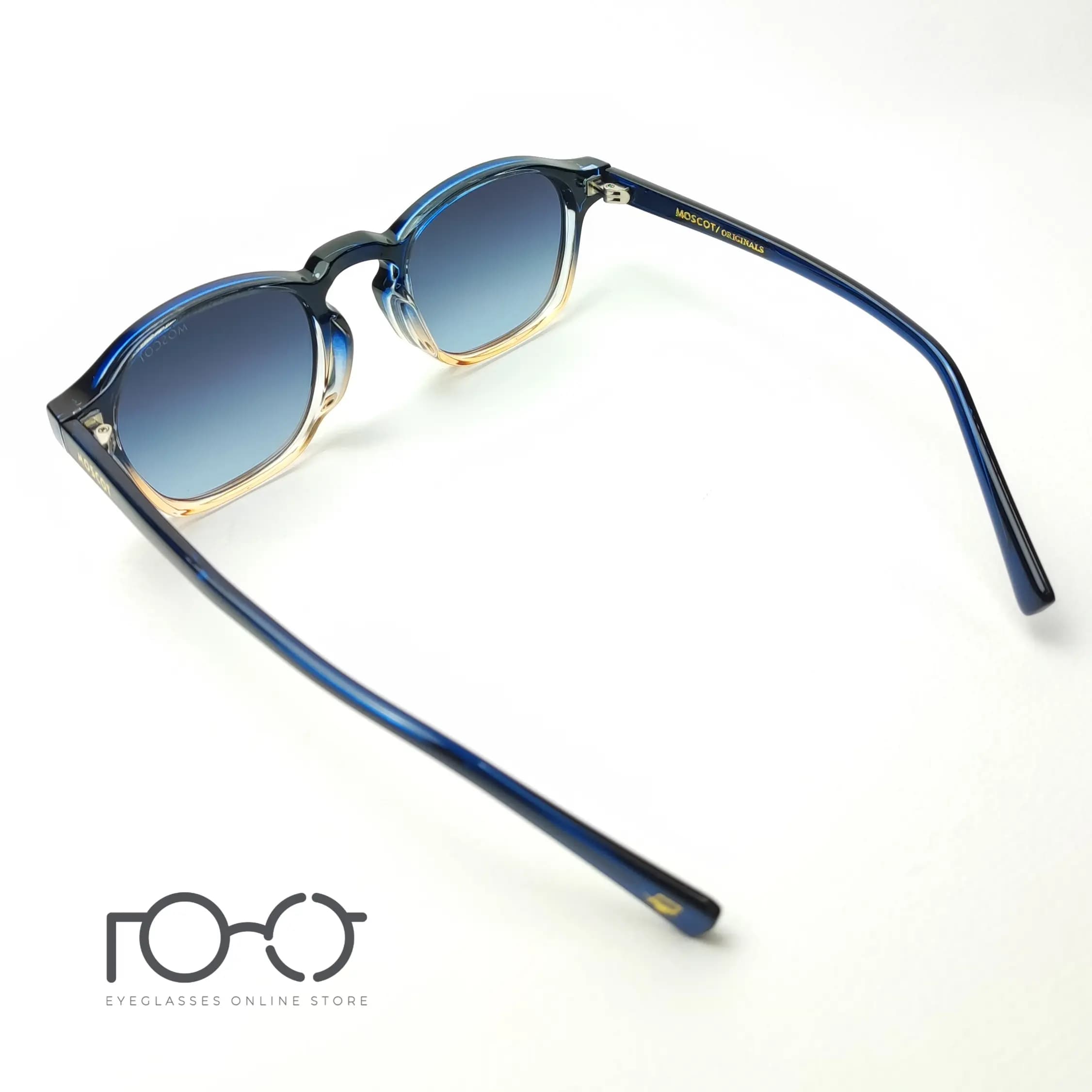 عینک آفتابی موسکات MOSCOT کائوچو استات کد 1208 رنگ آبی با لنز آبی سایه روشن — تصویر ۱۰