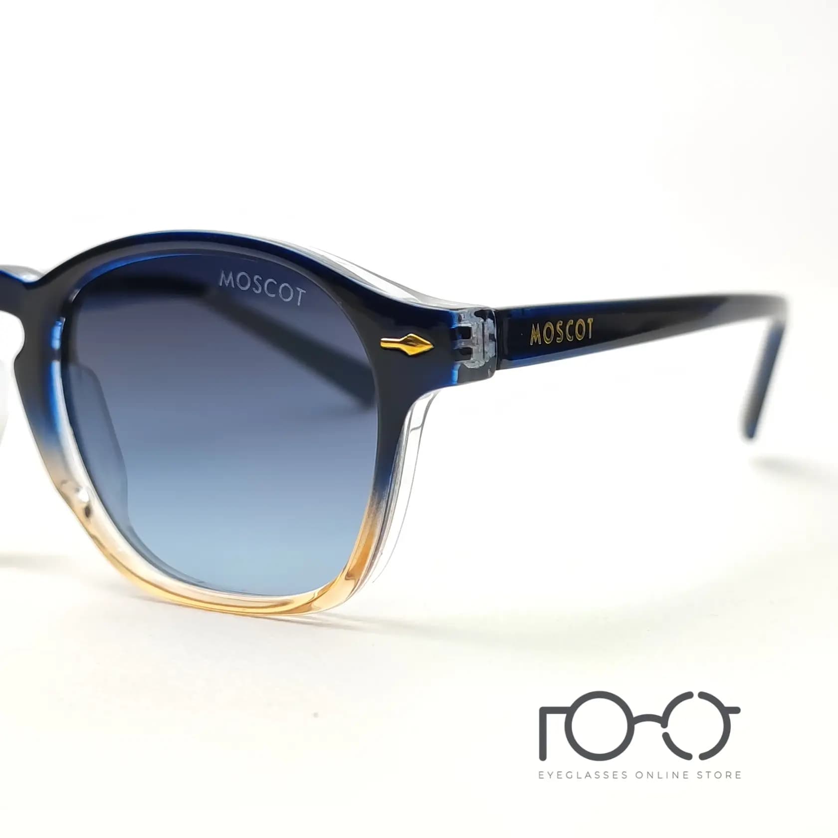 عینک آفتابی موسکات MOSCOT کائوچو استات کد 1208 رنگ آبی با لنز آبی سایه روشن — تصویر ۸