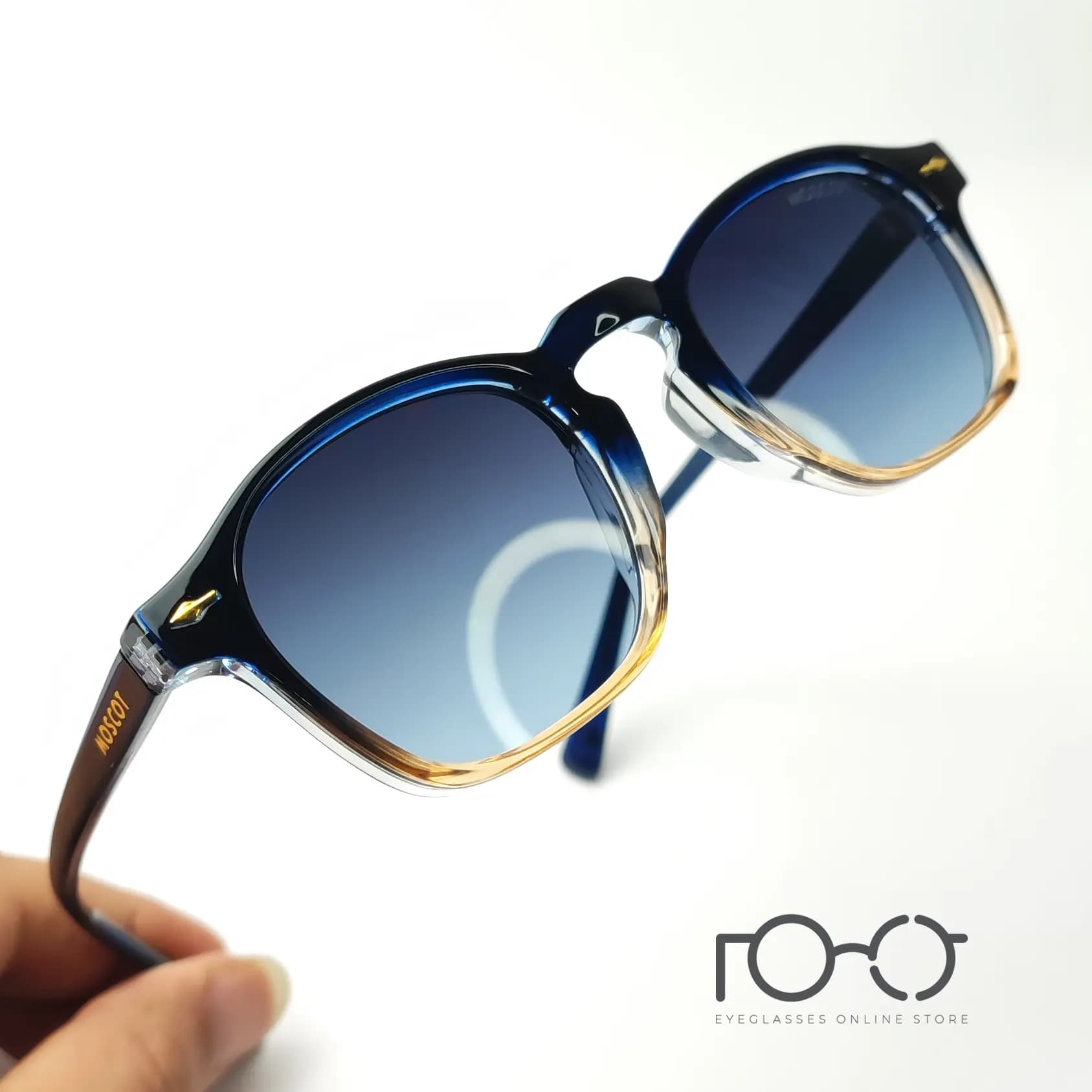 عینک آفتابی موسکات MOSCOT کائوچو استات کد 1208 رنگ آبی با لنز آبی سایه روشن — تصویر ۵