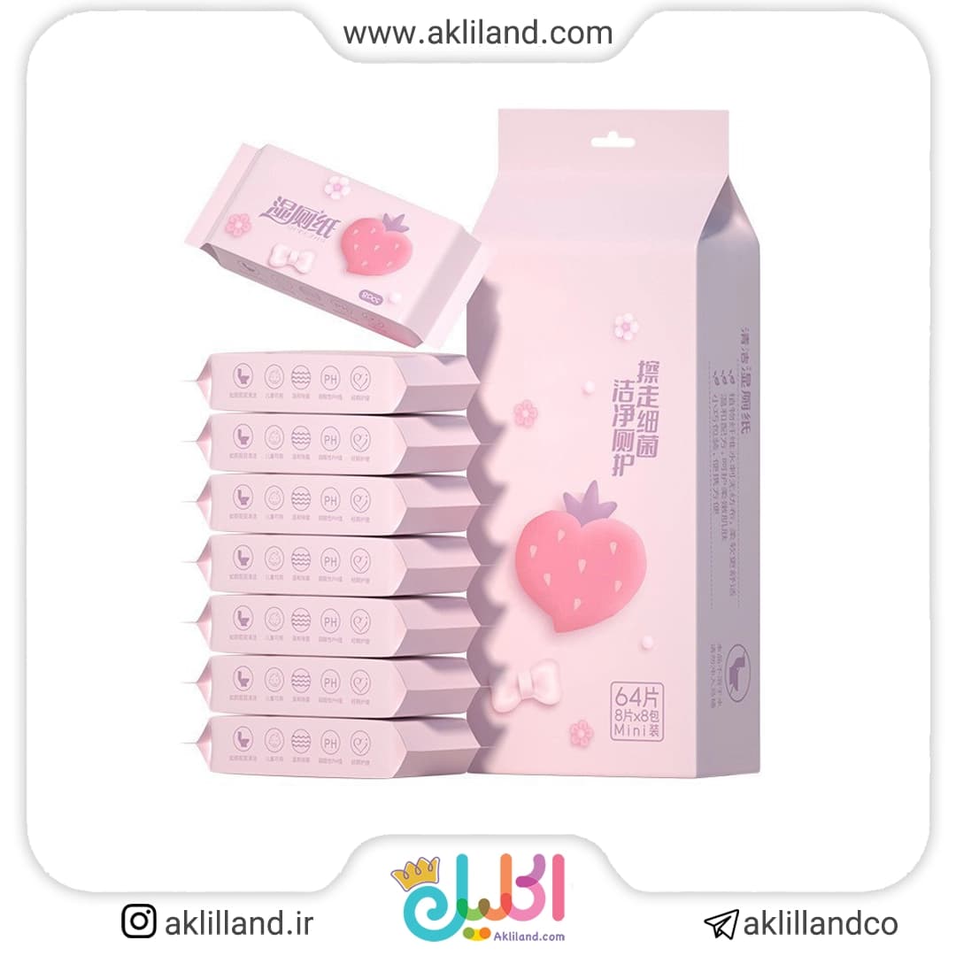دستمال مرطوب طرح توت فرنگی (بسته 8 عددی) — تصویر ۳