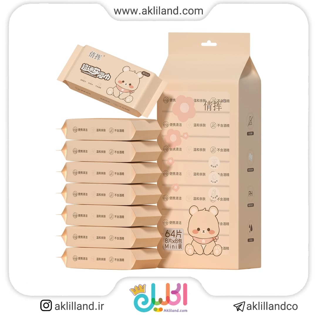 دستمال مرطوب خرس مهربون (بسته 8 عددی) — تصویر ۳