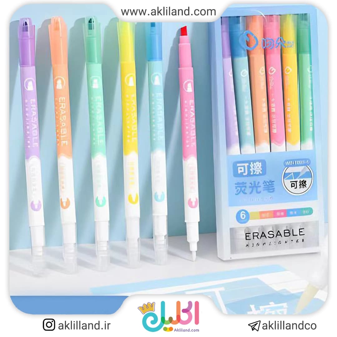 ماژیک هایلایتر پاک کن دار 6 عددی Wd — تصویر ۳