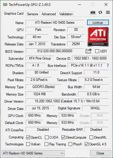کارت گرافیک 1GB XFX مدل Radeon HD 5450 (استوک) — تصویر ۳