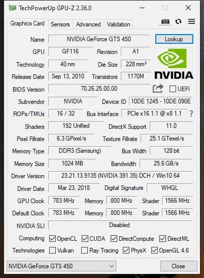کارت گرافیک 1GB nvidia مدل Nvidia Geforce GTS 450 (استوک) — تصویر ۴