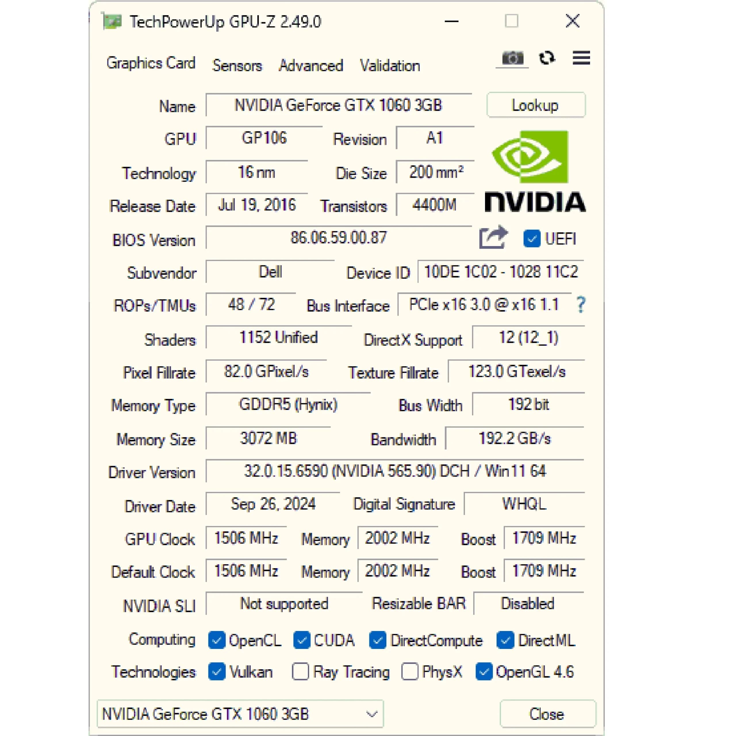 کارت گرافیک GTX 1060 3GB DEll (استوک) — تصویر ۱۲