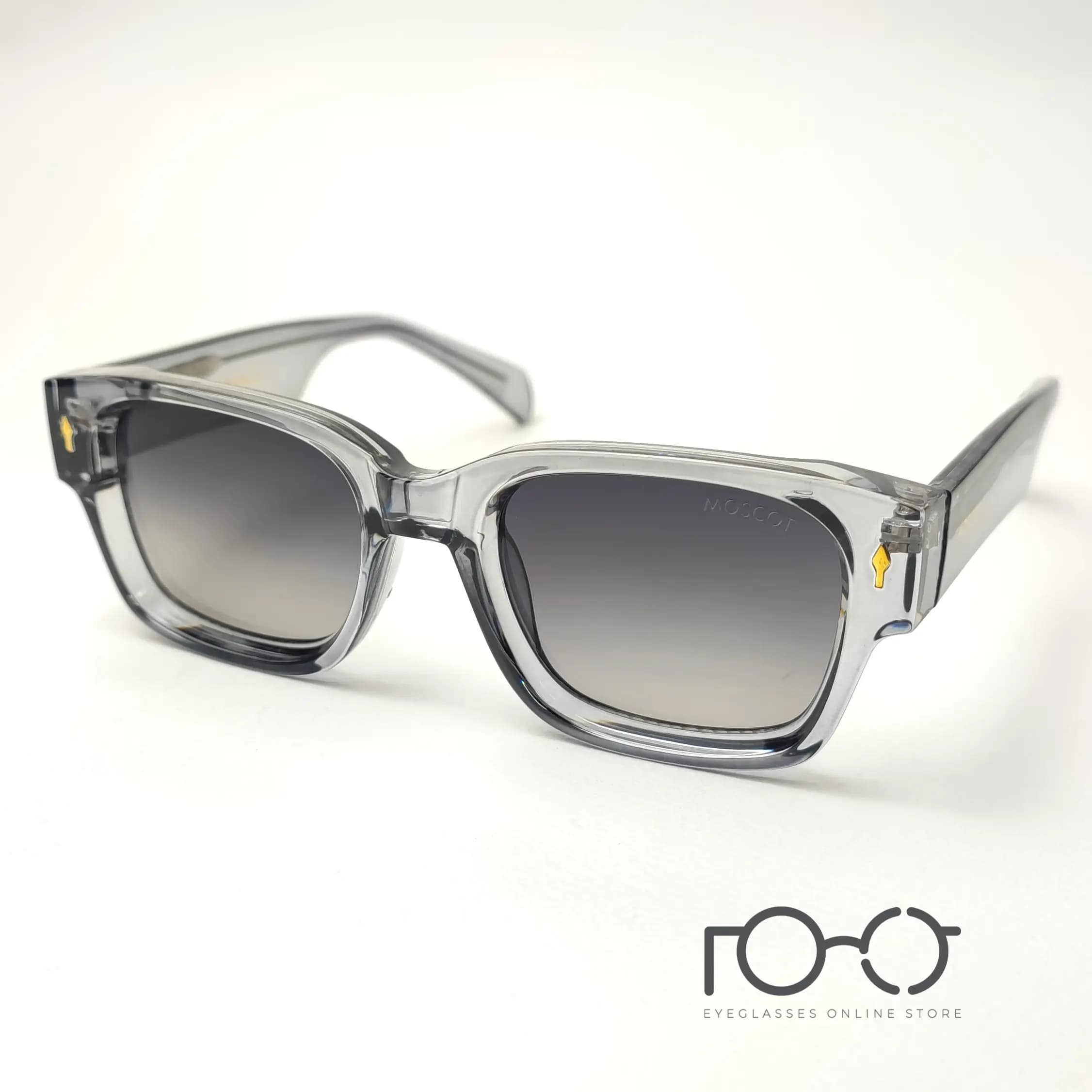 عینک آفتابی موسکات MOSCOT کائوچو استات کد 1201 رنگ طوسی شیشه ای با لنز دودی سایه روشن