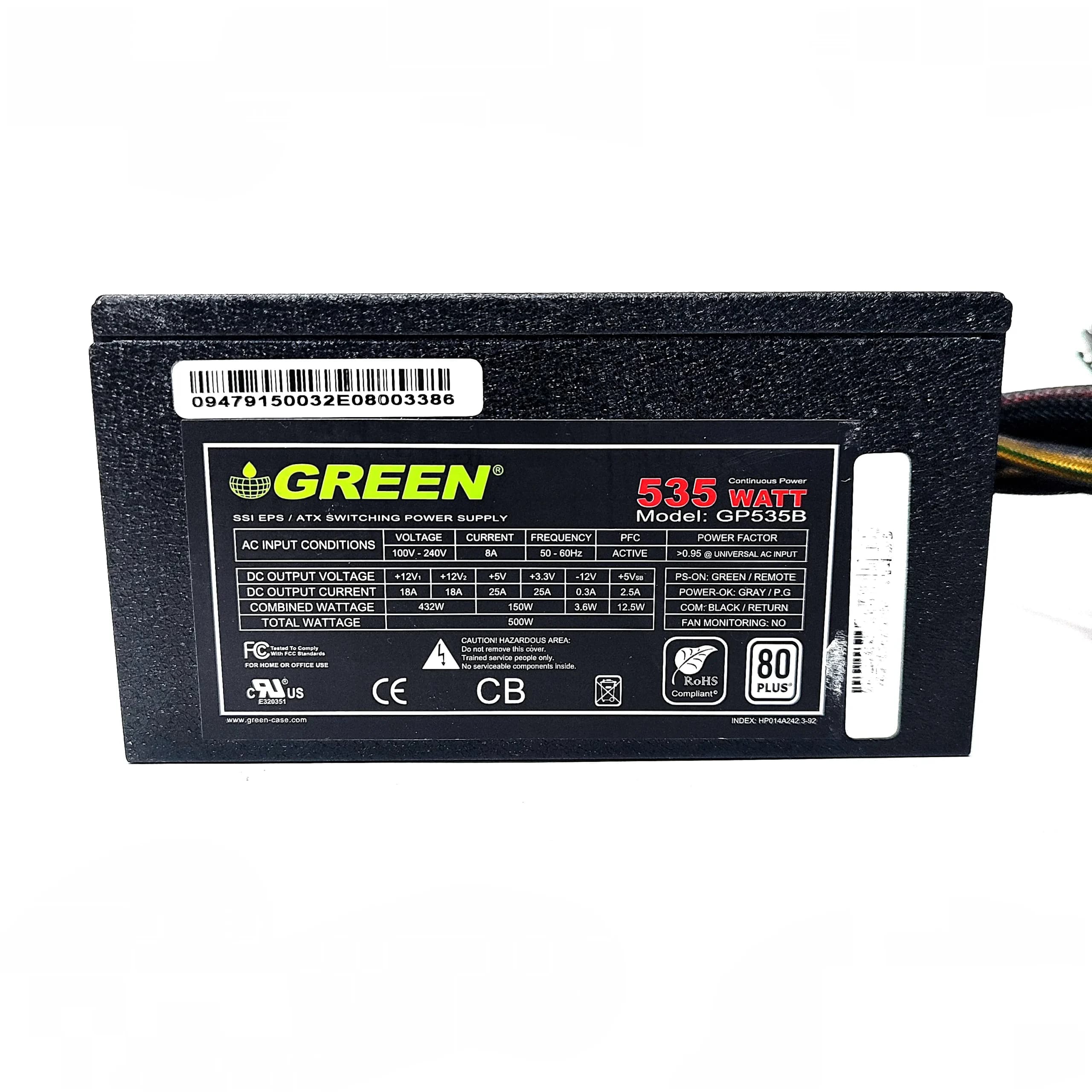 پاور 535w گرین مدل 80Plus-GP535B غیر ماژولار (استوک) — تصویر ۳