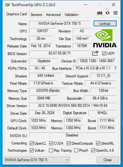 کارت گرافیک گیگابایت مدل GTX 750ti 2GB LP (استوک) — تصویر ۱۰