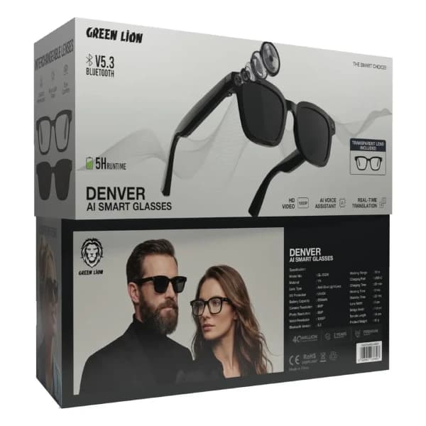 عینک هوشمند دوربین‌ دار دنور گرین لاین Denver AI Smart Camera Glasses