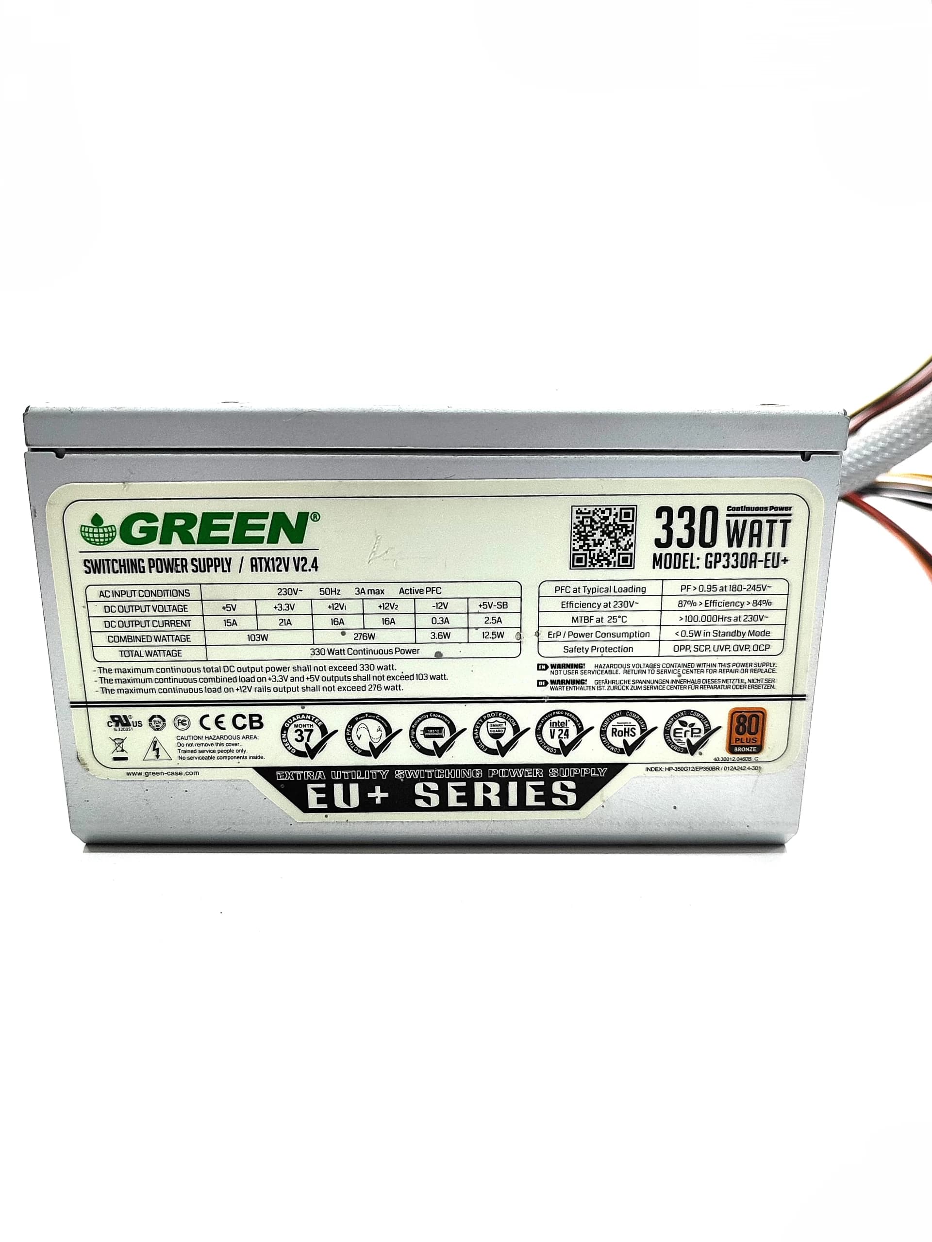 پاور 330w گرین مدل +80Plus-GP330A-EU غیر ماژولار (استوک) — تصویر ۲