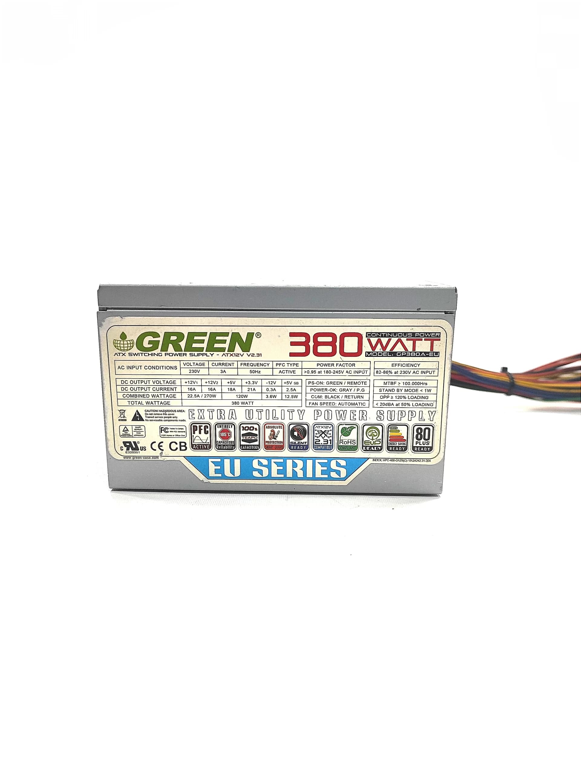 پاور 380w گرین مدل 80Plus-GP380A-EU غیر ماژولار (استوک) — تصویر ۳