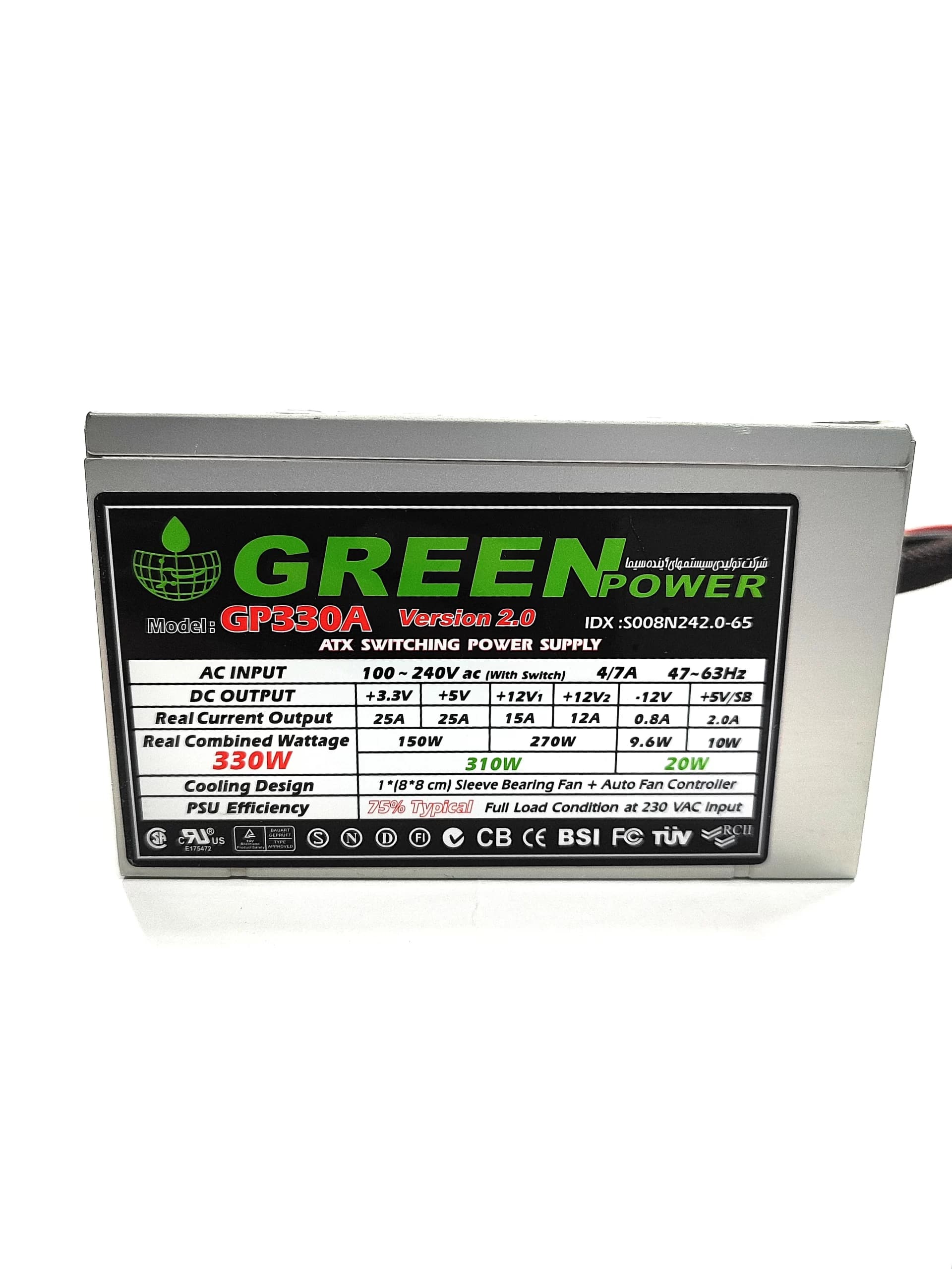 پاور 330w گرین مدل 80Plus-GP330A غیر ماژولار (استوک) — تصویر ۲