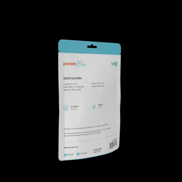 کابل USB به Lightning پرودو 1 متر و 2.4 آمپر Porodo PVC Lightning Cable 1M 2.4A — تصویر ۳