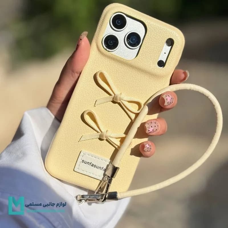 قاب گوشی چرمی پاپیون لیمویی کره ای کد C3822 | لوازم جانبی مسلمی — تصویر ۲