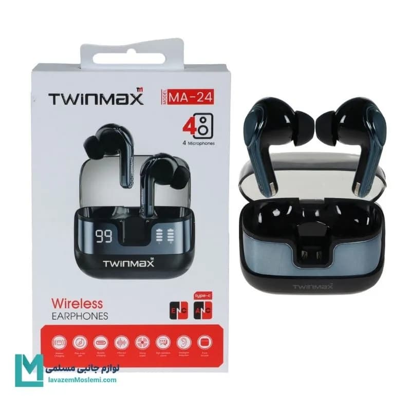 هندزفری بی سیم TwinMax مدل MA-24 ANC مشکی کد EV1053 | لوازم جانبی مسلمی — تصویر ۵