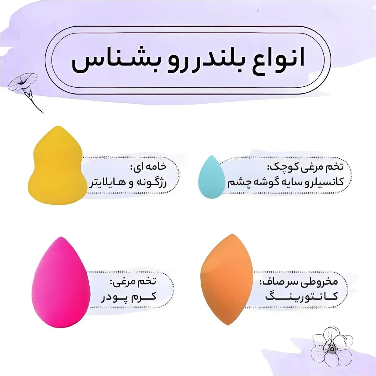 پد آرایشی تخممرغی بلندر جعبه دار (آنتی باکتریال) ارسال با رنگ رندوم — تصویر ۳