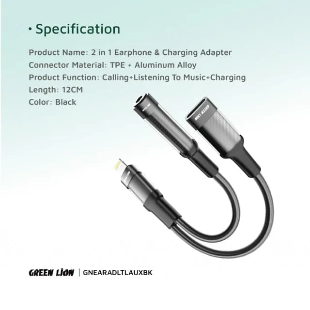 جک تبدیل هندزفری گرین لاین 2in 1 Earphone & Charging Adapter Lightning — تصویر ۳