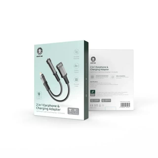جک تبدیل هندزفری گرین لاین 2in 1 Earphone & Charging Adapter Lightning