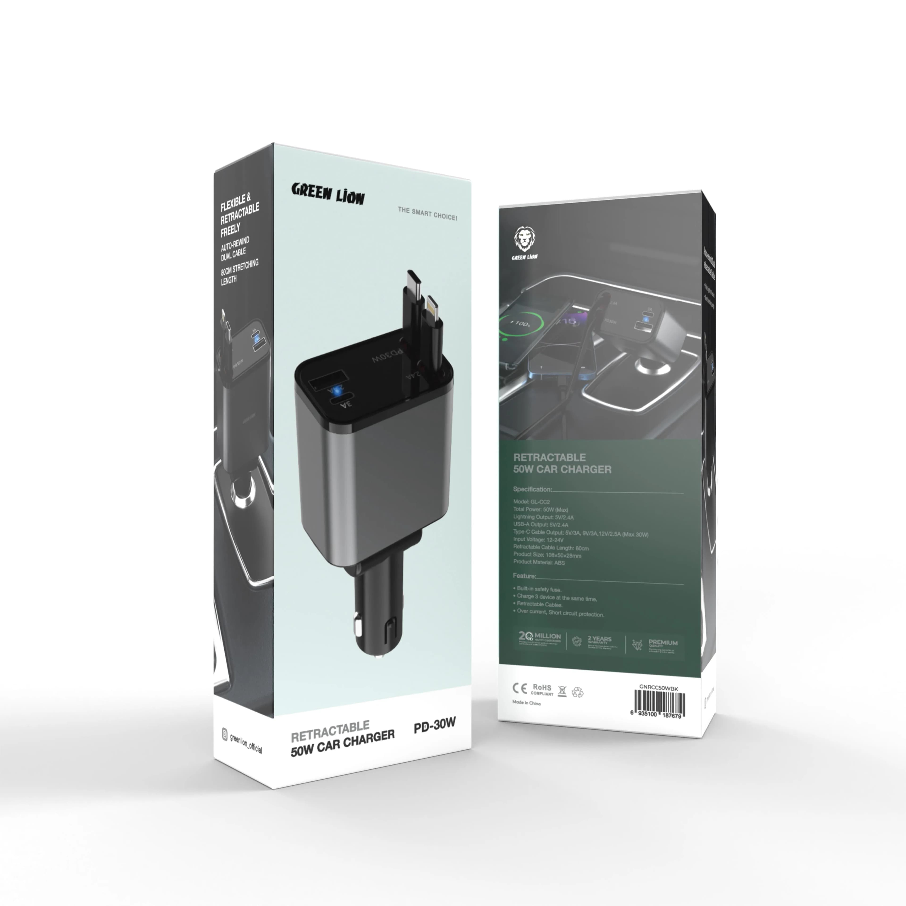 شارژر فندکی گرین لاین مدل Retractable 50W