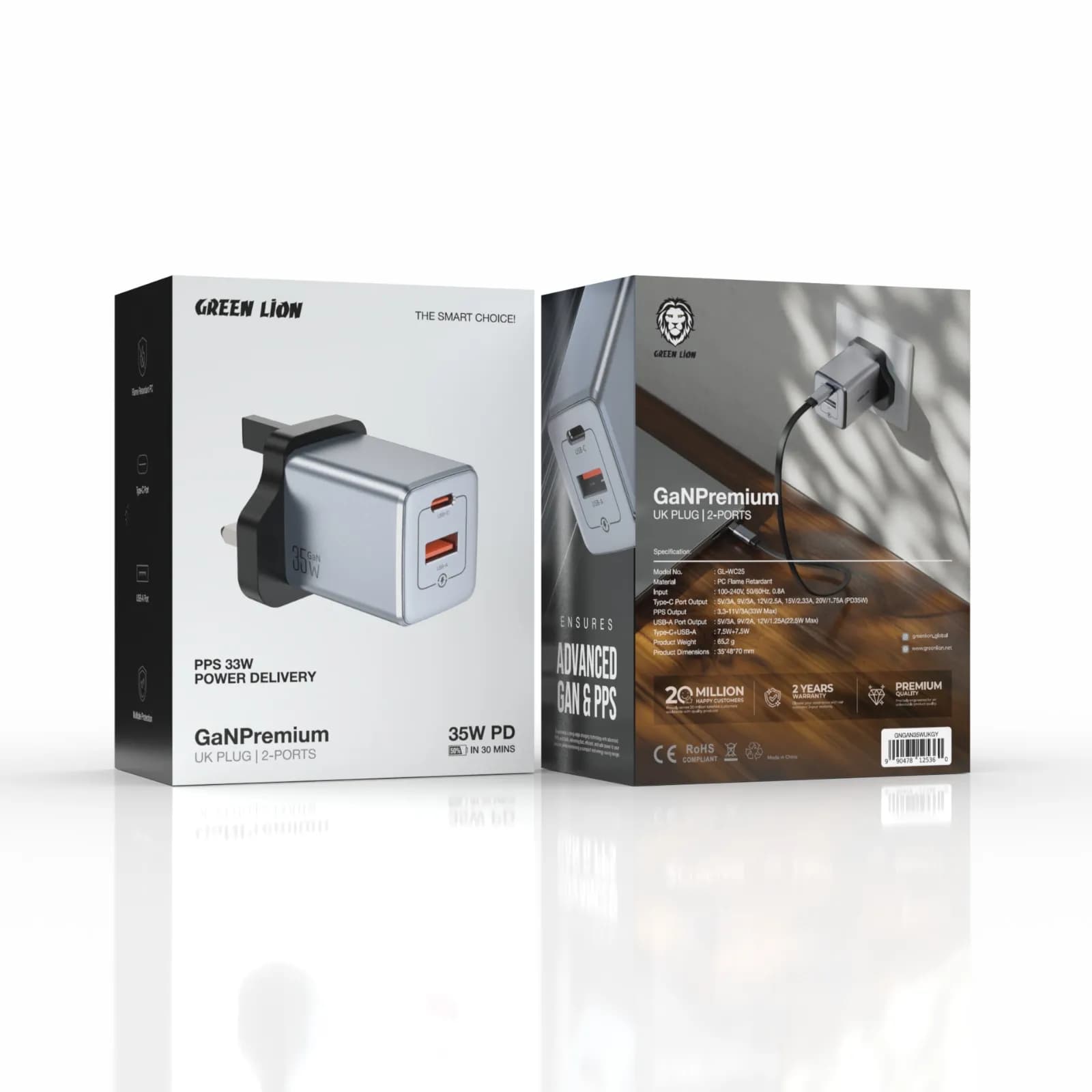 شارژر دیواری گرین لاین مدل GaN Premium UK Plug