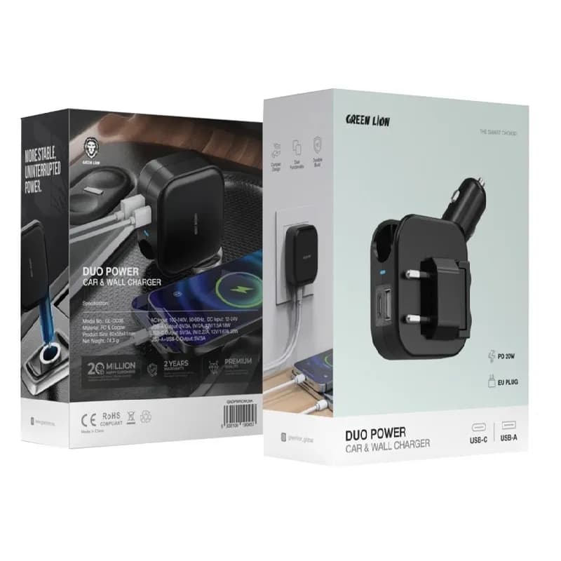 شارژر دوگانه ماشین و دیواری GL-CC06 گرین لاین GL-CC06 duo power car and wall charger — تصویر ۵