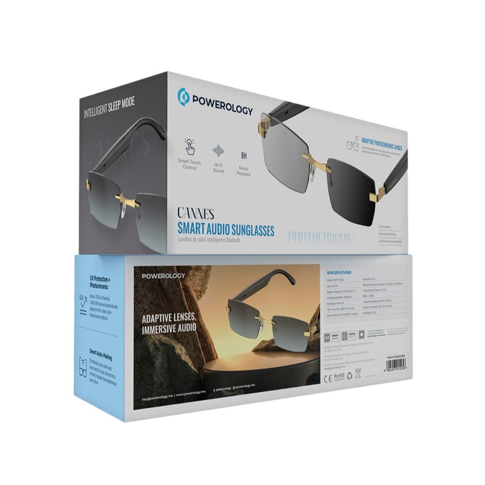 عینک هوشمند فتوکرومیک پاورولوژی Powerology Cannes Smart Audio Sunglasses PWHY1006GDBK