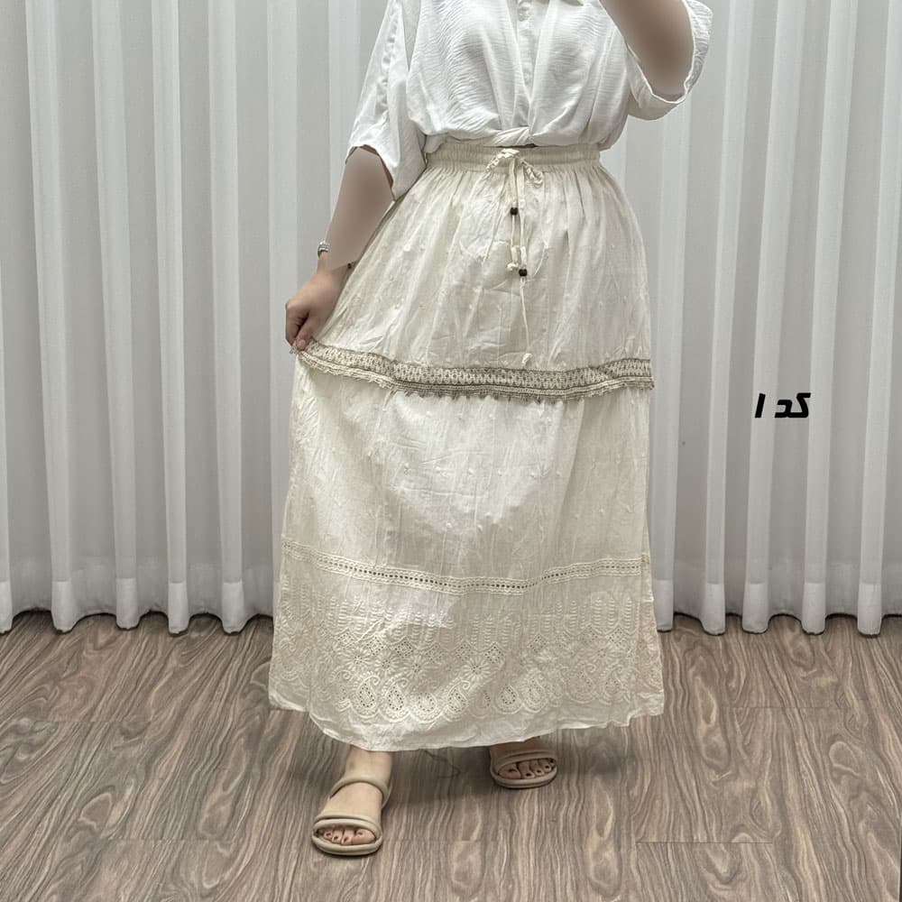 دامن زنانه وارداتی خامه دوزی سلن کم کار کد R1996 — تصویر ۱۲
