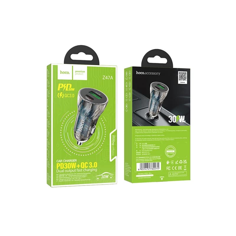 شارژر فندکی 30 وات هوکو مدل Z47A PD+QC3.0