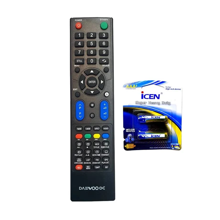 کنترل تلویزیون دوو DAEWOO دکمه آبی 5 ردیف مدل R-100WB به همراه باتری