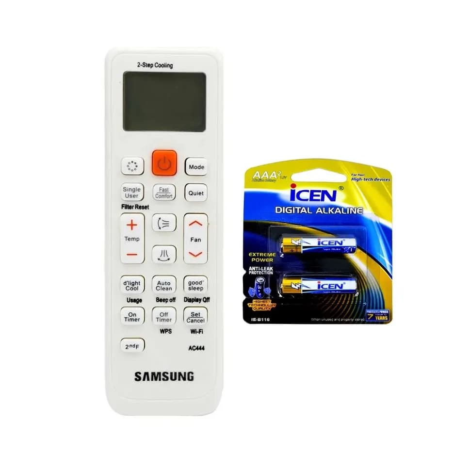 کنترل کولرگازی سامسونگ SAMSUNG اینورتر دار ( Inverter ) دکمه نارنجی مدل AC444 به همراه باتری — تصویر ۲