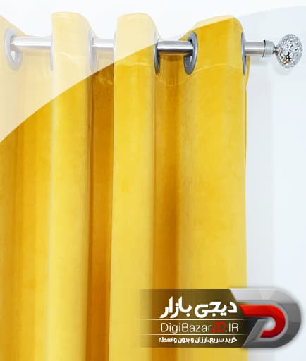 پرده آماده مخمل کالیفرنیا رنگ زرد پنل دوعددی