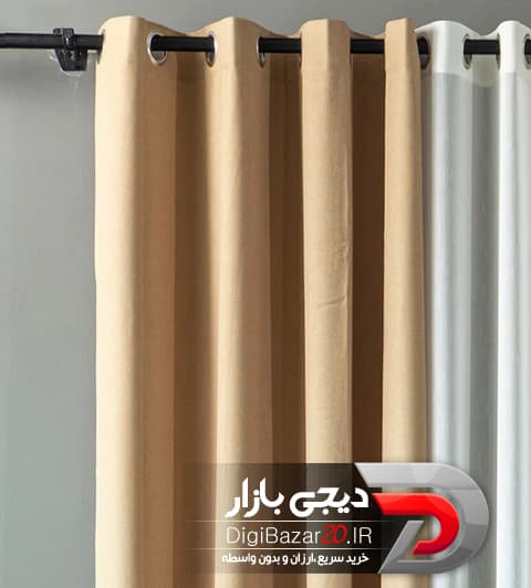 پرده آماده کتان پنل دوعددی رنگ کرم مدل پانچ — تصویر ۳